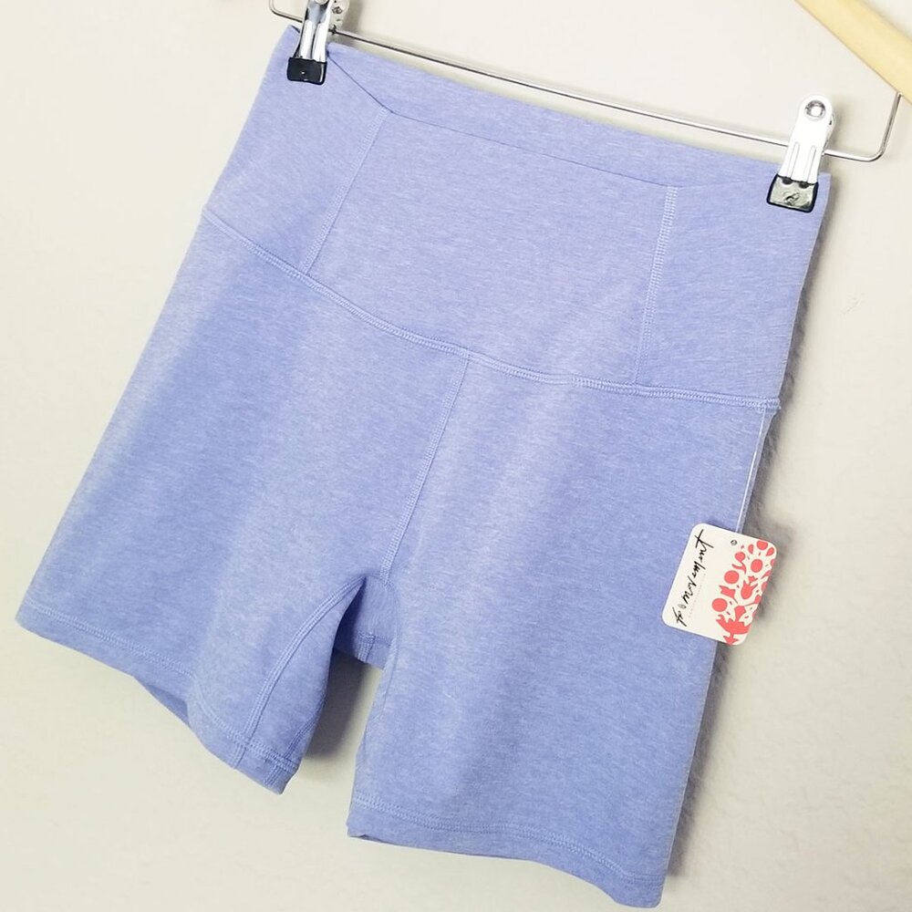 NEW FP MOVEMENT by FREE PEOPLE Never Better Heather Bike Shorts S Blueberry $48 - Picture 9 of 16